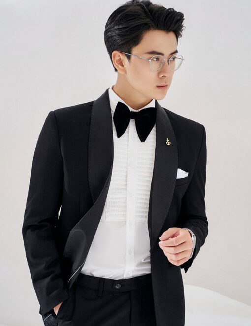 Bộ suit luxury màu đen ve sam - Hình ảnh 4